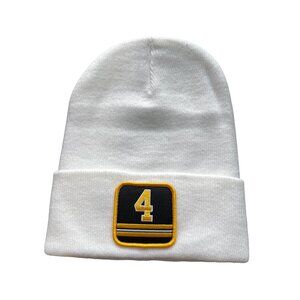 Beechfield Number 4 Beanie Hat Unisex OS Square Patch White College Cozy Staple